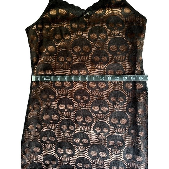 NWT Skull Lace Mini Dress Halloween Goth Grunge Fall Black Slip Medium Large M L - Picture 8 of 16